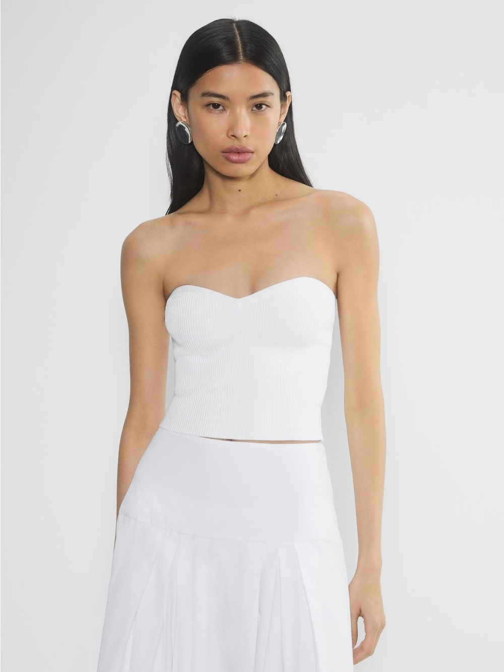 Aritzia Babaton Sculpt Knit White Strapless Sweetheart Neckline Tube Top Large